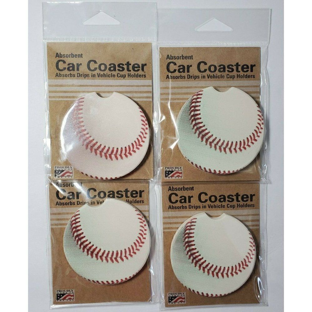 Counter Art Car Coasters‎ Baseball Absorbent Stone Cup Holder Sports - SET OF 4